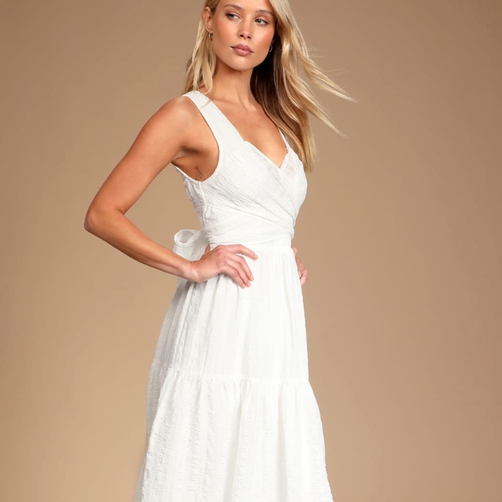 Lulus What a Trend White Tie-Back Tiered Midi Dress